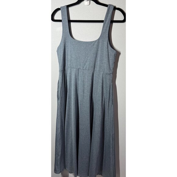 Quince Flowknit Breeze Fit & Flare Dress Large Blue Pockets Midi Jersey Preppy - Picture 3 of 12